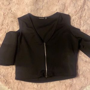Black zip up crop top